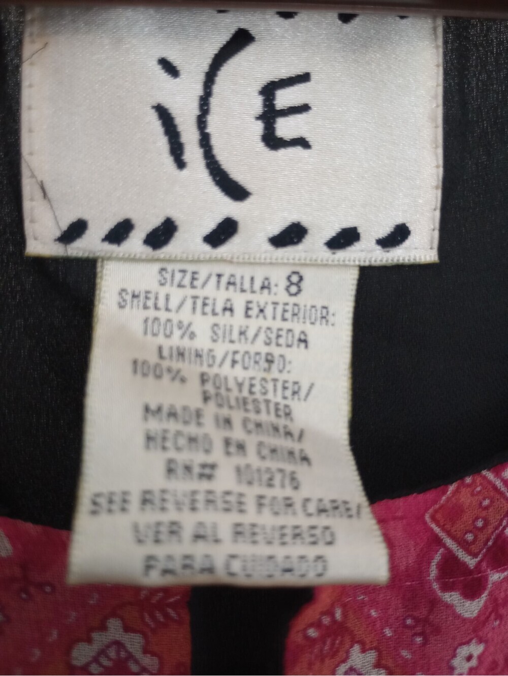 Vtg Y2K ICE Silk Dress Boho Chic Dress Beaded Fuscia Pink Black Lined Sz 8 - Picture 7 of 9